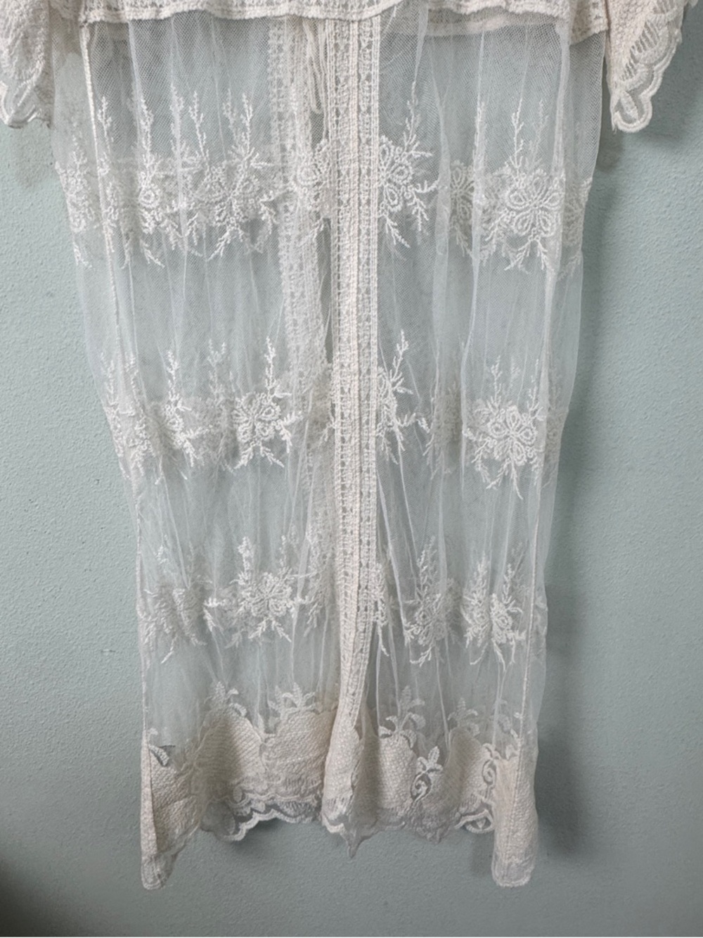 Rebellion Again Crochet Lace Floral Kimono Duster Cover Up Ethereal Festival M - Picture 6 of 9
